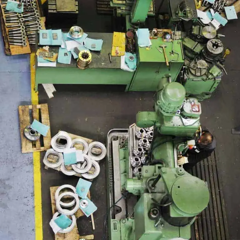 An overhead view of a machine in a factory.
